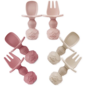 PandaEar 6 Pack Silicone Baby Spoons and Forks, Self Feeding Utensils Set(Pink)
