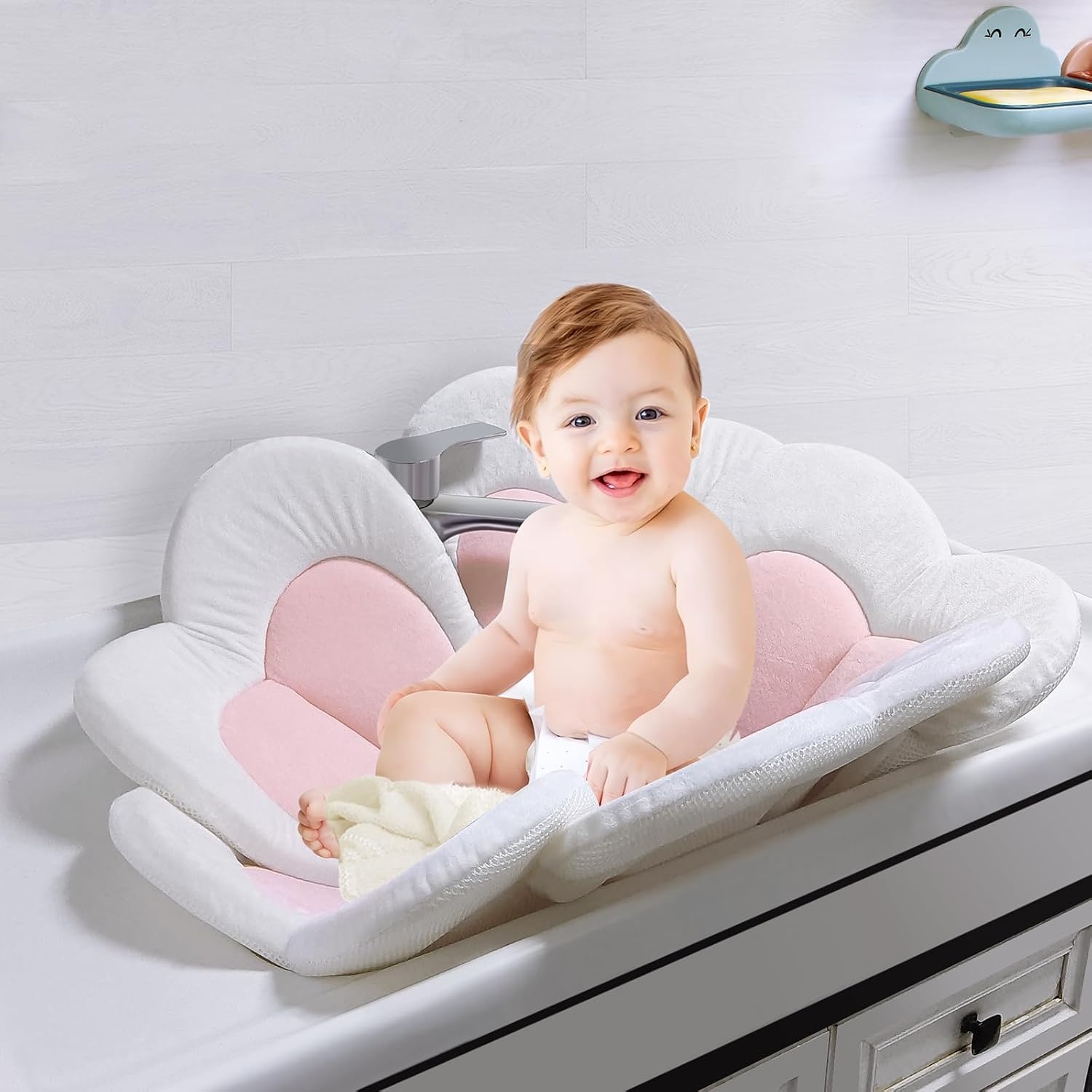 image:imagePandaEar Baby Bath Pad for Infant Newborn Bath Baby Bath Seat to Toddler 0 to 6 Months and Up Soft Flower Petals for Sink Bathtub Essentials Shower Gift Pink Heart