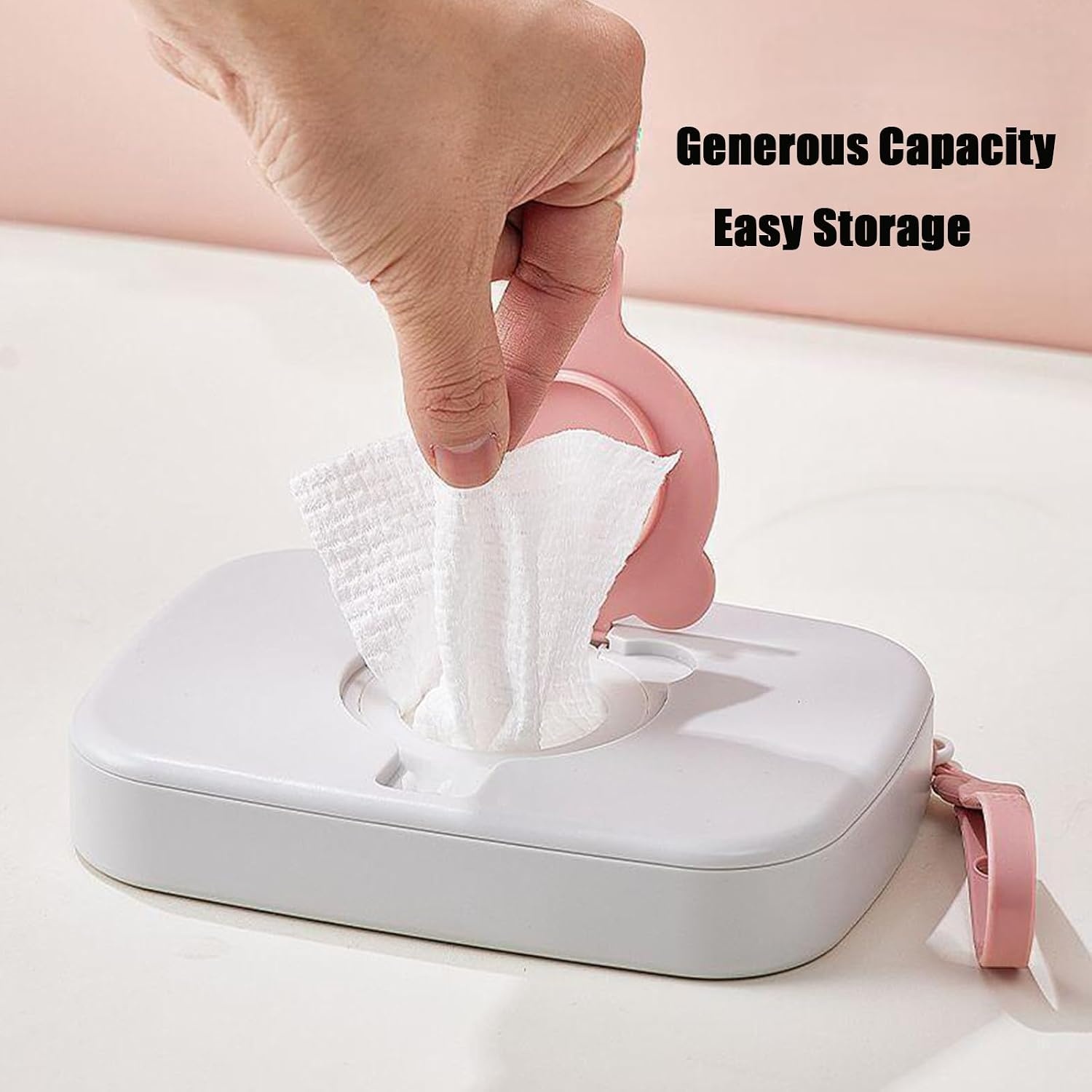 image:imagePandaEar 2 Pack Portable Baby Wipes Dispenser Refillable Wet Wipe Case with Secure Lid and Carrying Strap for Travel Diaper Bag Car and Nursery Bear PinkGreen