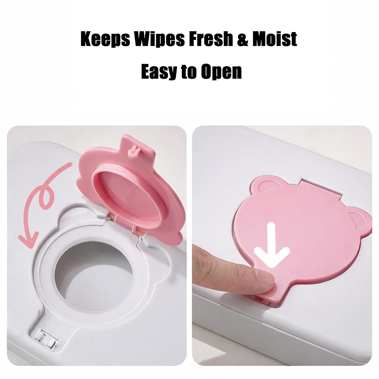 image:imagePandaEar 2 Pack Portable Baby Wipes Dispenser Refillable Wet Wipe Case with Secure Lid and Carrying Strap for Travel Diaper Bag Car and Nursery Bear PinkGreen