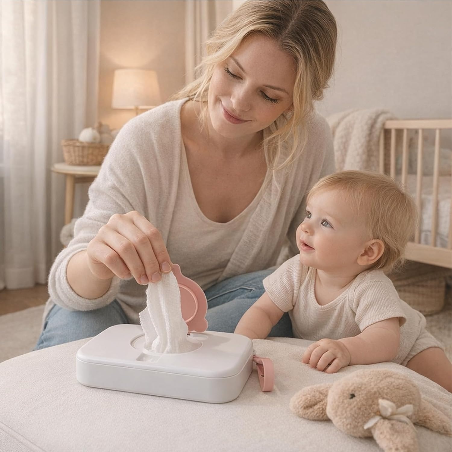 image:imagePandaEar 2 Pack Portable Baby Wipes Dispenser Refillable Wet Wipe Case with Secure Lid and Carrying Strap for Travel Diaper Bag Car and Nursery Bear PinkGreen