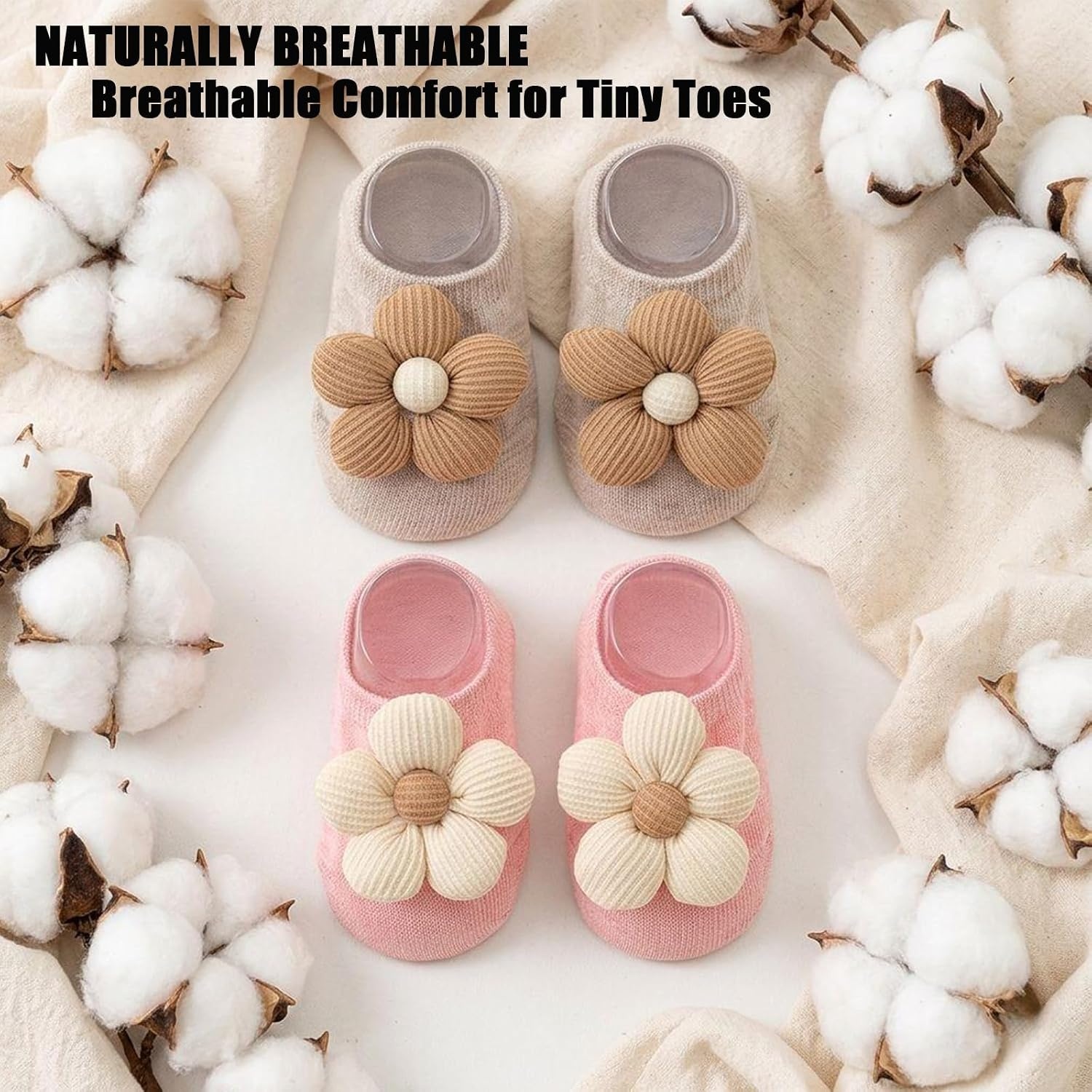 image:imagePandaEar 2 Pairs Baby Girl Flower Grip Socks NonSlip Floor Socks 012M