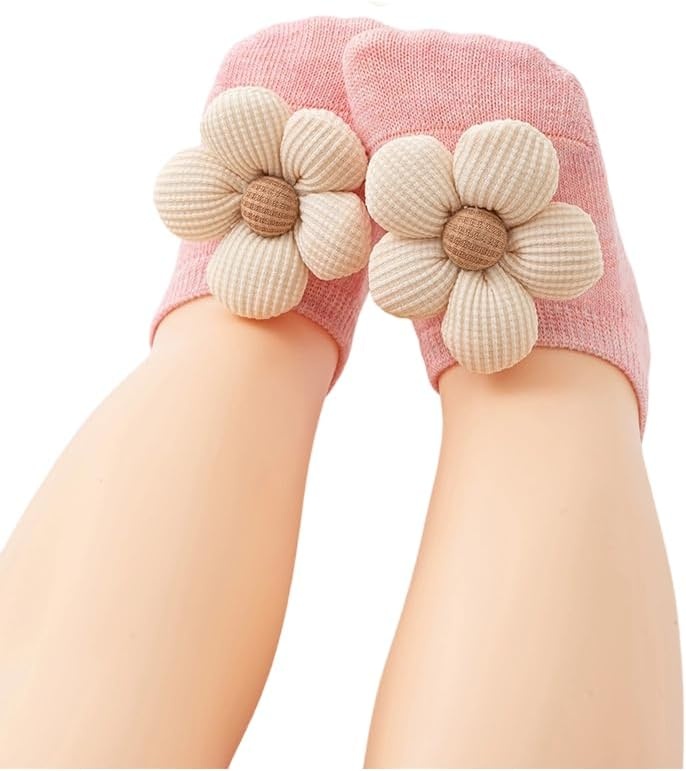 image:imagePandaEar 2 Pairs Baby Girl Flower Grip Socks NonSlip Floor Socks 012M