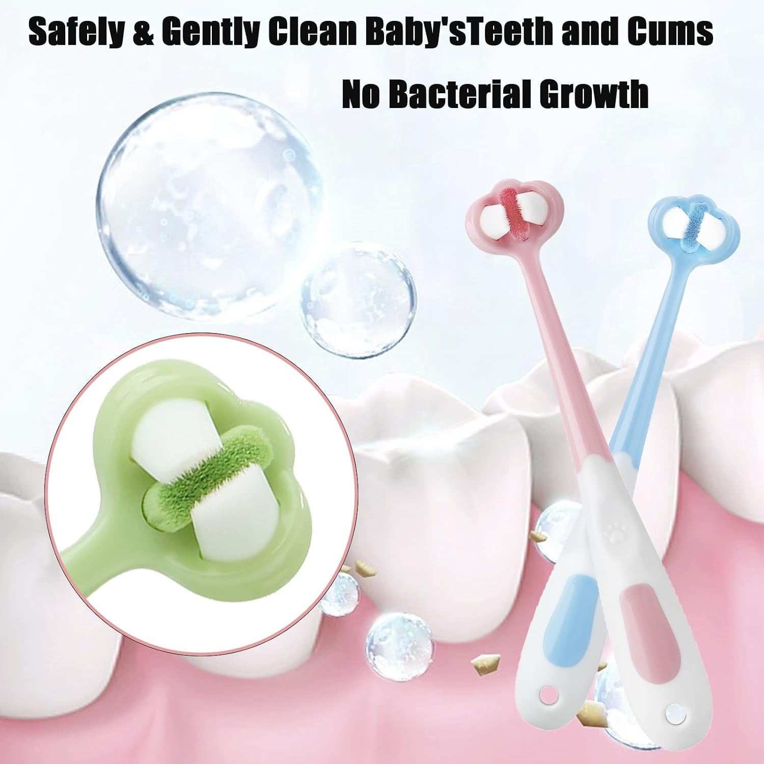 image:imagePandaEar 3 Pack Baby Toothbrush ThreeSided Baby Training Toothbrush for Ages 14 Years Infant Training Brush EasyGrip Handle