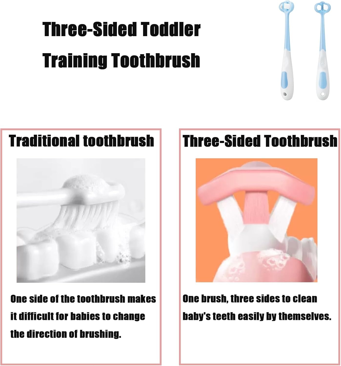 image:imagePandaEar 3 Pack Baby Toothbrush ThreeSided Baby Training Toothbrush for Ages 14 Years Infant Training Brush EasyGrip Handle