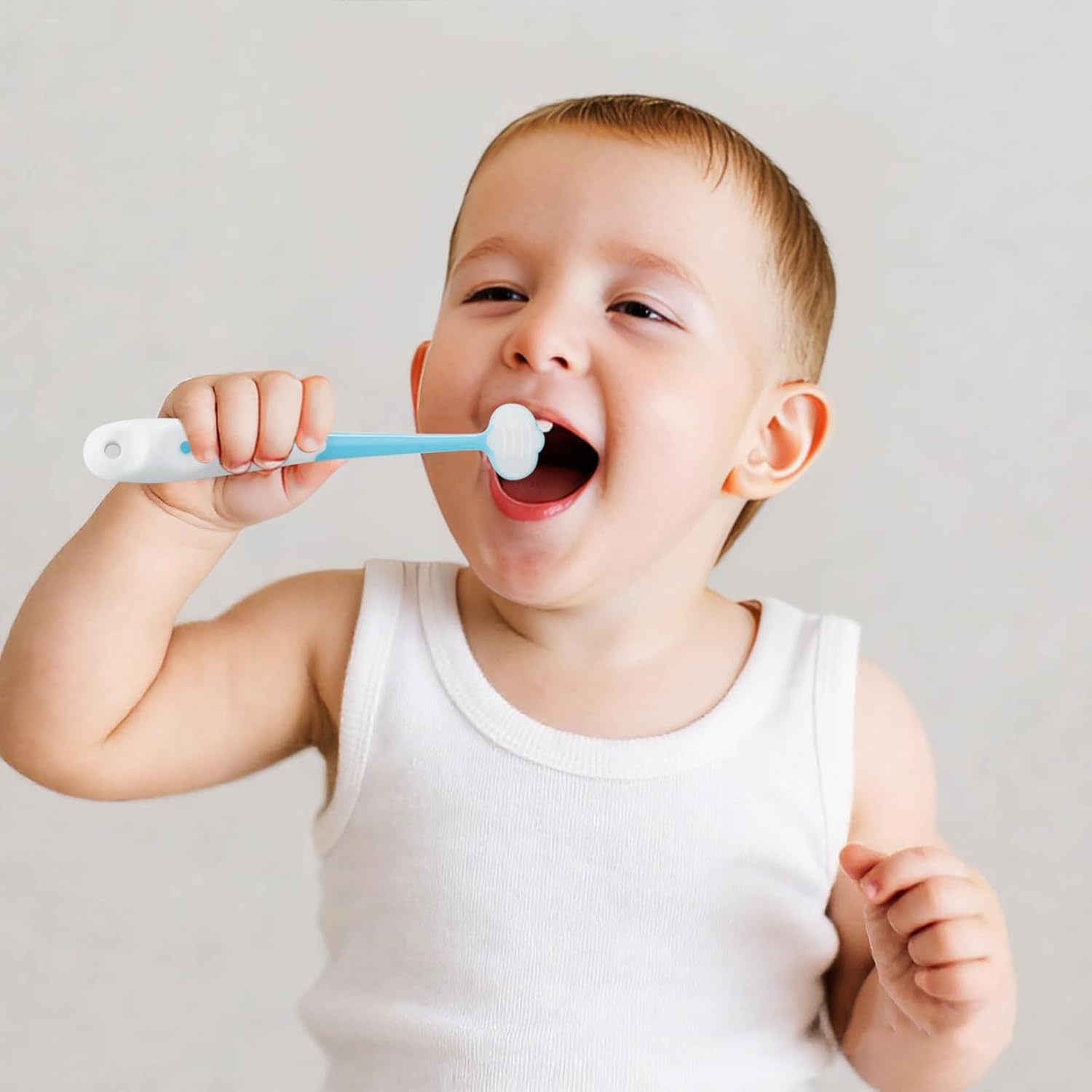 image:imagePandaEar 3 Pack Baby Toothbrush ThreeSided Baby Training Toothbrush for Ages 14 Years Infant Training Brush EasyGrip Handle