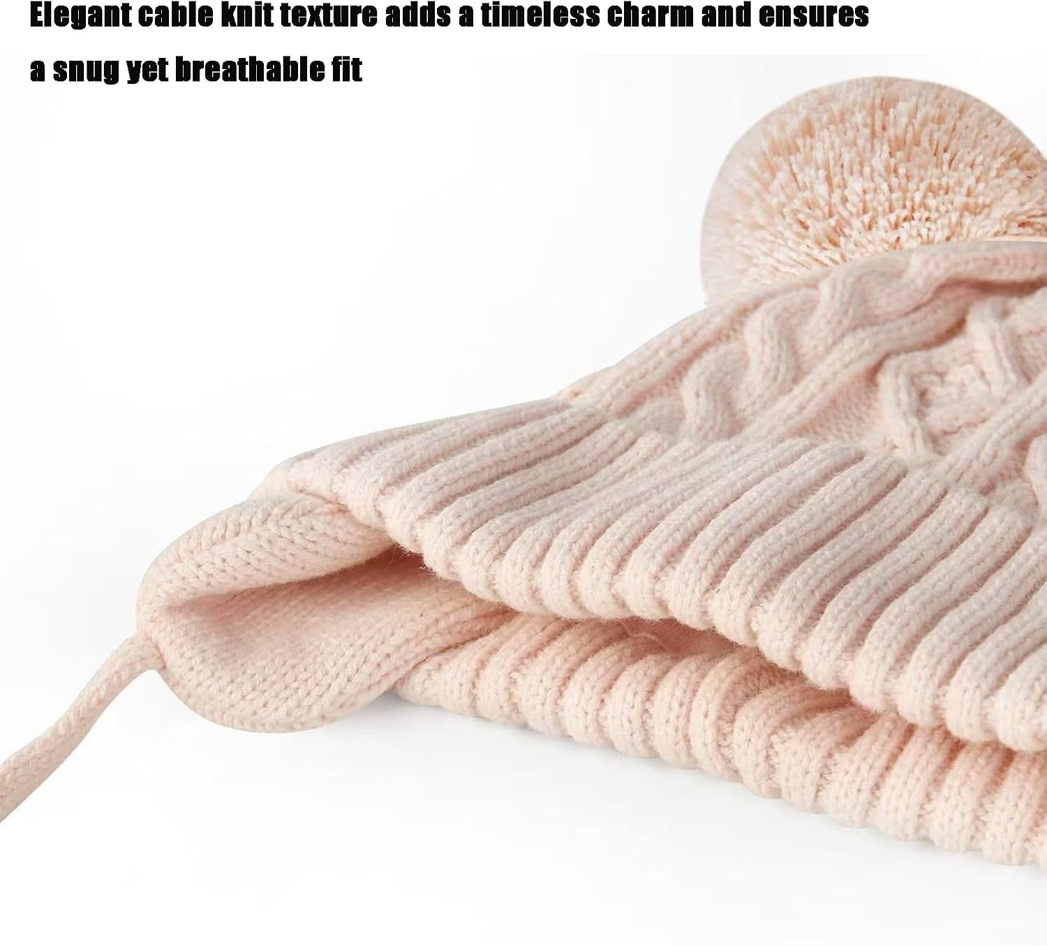 image:imagePandaEar Baby Winter Knit Hat with Earflaps and Pom Poms Fleece Lined Beanie for Infant Toddler Girls BoysLight Pink
