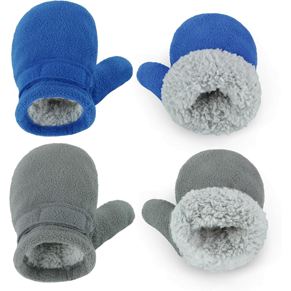 image:imagePandaEar 2 Pairs Baby Toddler Mittens Winter Warm Fleece Gloves Sherpa Lined No Thumb Infant Mittens for Boys
