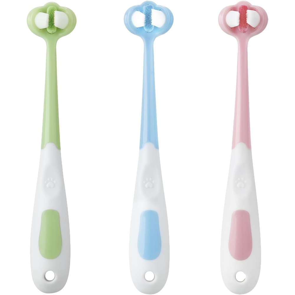 image:imagePandaEar 3 Pack Baby Toothbrush ThreeSided Baby Training Toothbrush for Ages 14 Years Infant Training Brush EasyGrip Handle