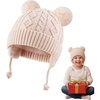 PandaEar Baby Winter Knit Hat with Earflaps and Pom Poms, Fleece Lined Beanie for Infant Toddler Girls Boys(Light Pink)