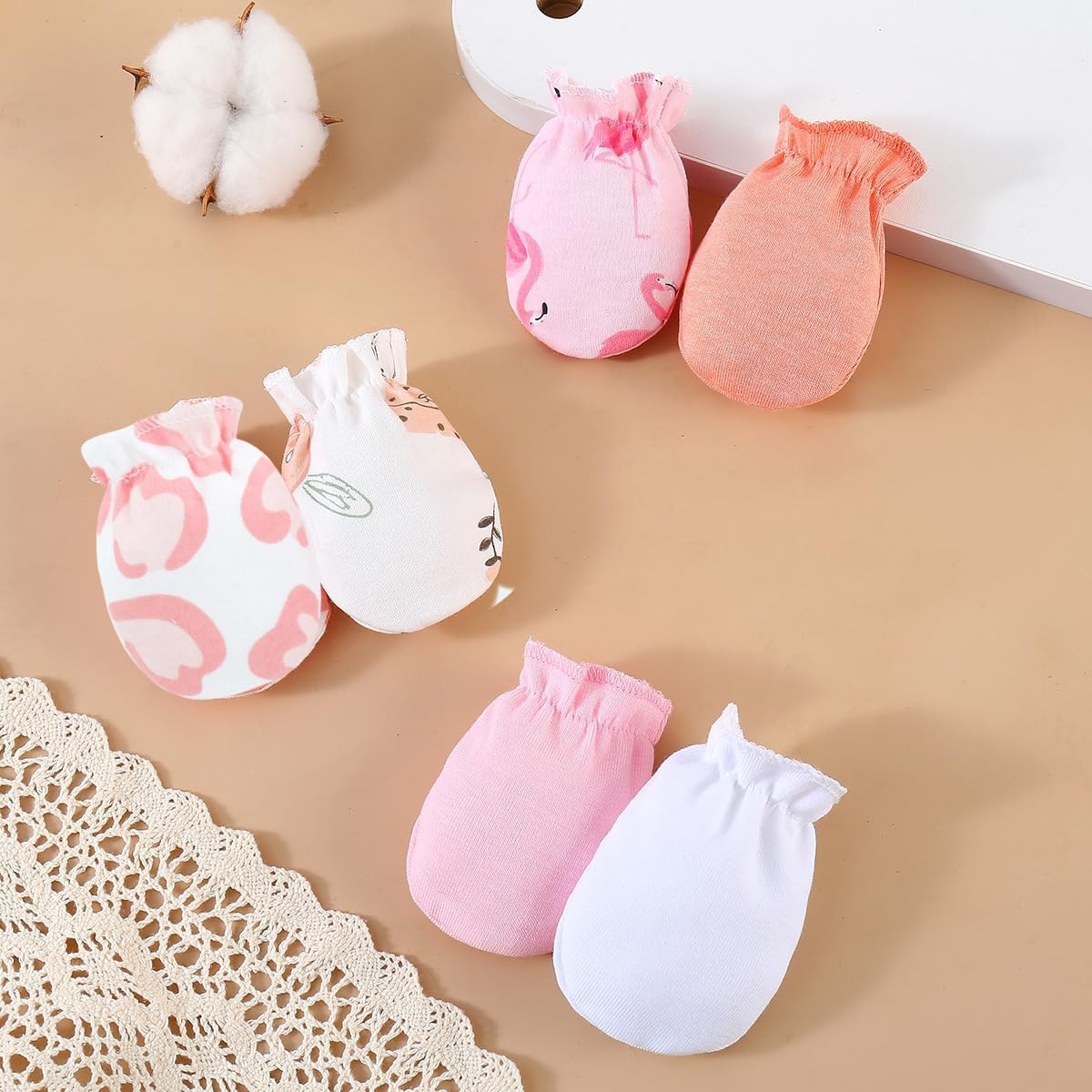 image:imagePandaEar 6 Pairs Newborn No Scratch Mittens 100 Cotton Baby Girls Mittens