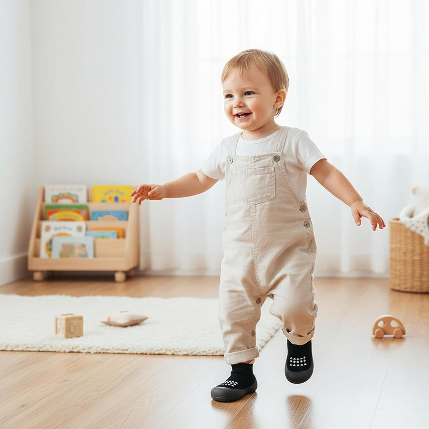 image:imagePandaEar Baby Sock Shoes Toddler Walking Shoes NonSlip Soft Sole Sneakers Breathable Slippers for Infant Boys GirlsBlack