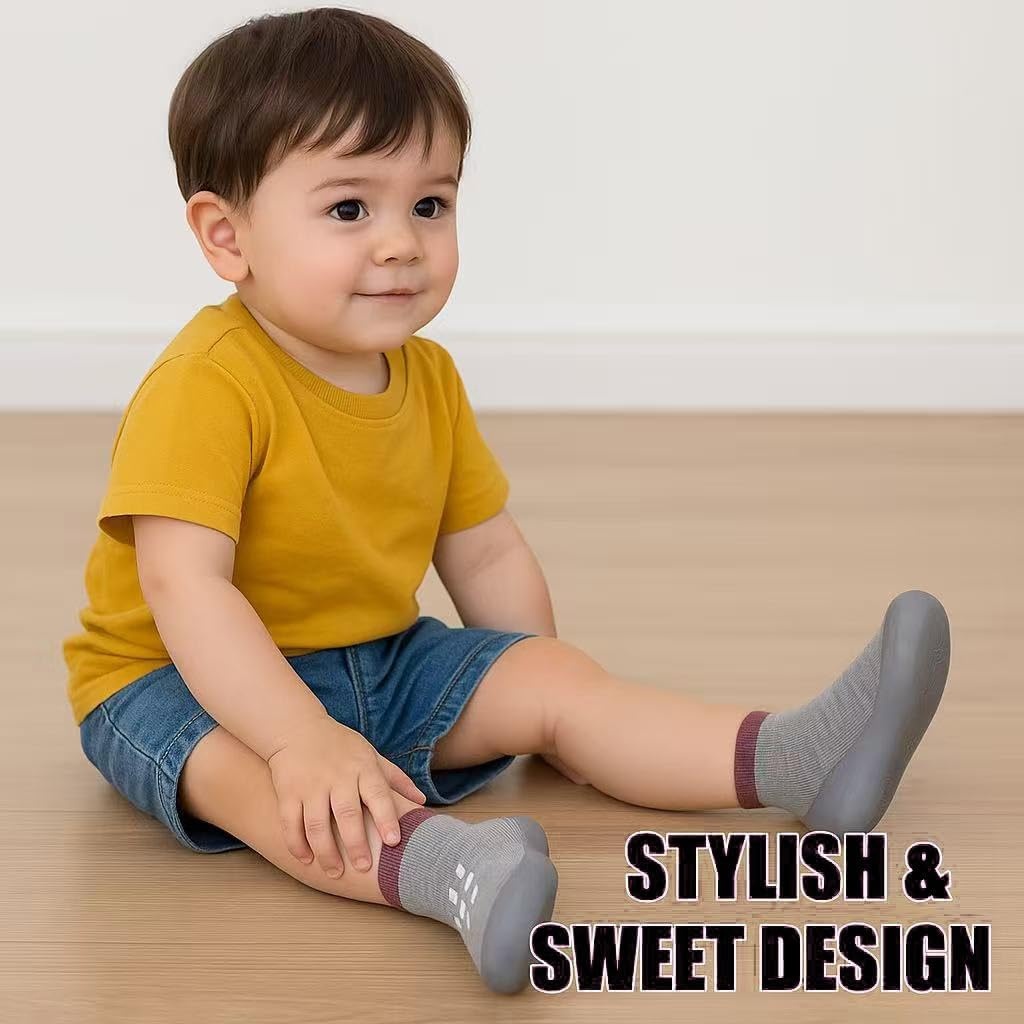 image:imagePandaEar Baby Sock Shoes Toddler Walking Shoes NonSlip Soft Sole Sneakers Breathable Slippers for Infant Boys GirlsGrey