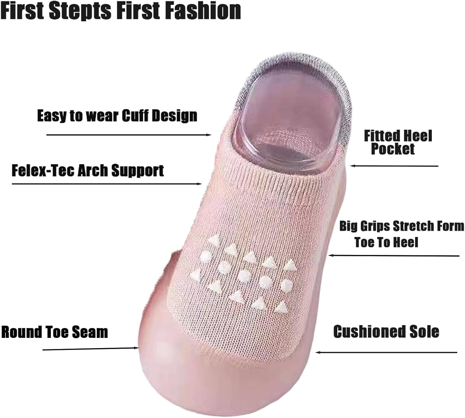 image:imagePandaEar Baby Sock Shoes Toddler Walking Shoes NonSlip Soft Sole Sneakers Breathable Slippers for Infant Boys GirlsPink