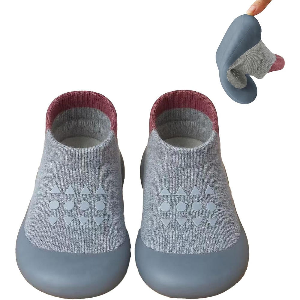 image:imagePandaEar Baby Sock Shoes Toddler Walking Shoes NonSlip Soft Sole Sneakers Breathable Slippers for Infant Boys GirlsGrey