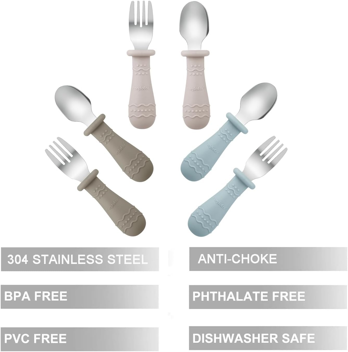 image:imagePandaEar 3 Pack Baby Bowls amp Toddler Utensils Light TanWalnutBlue