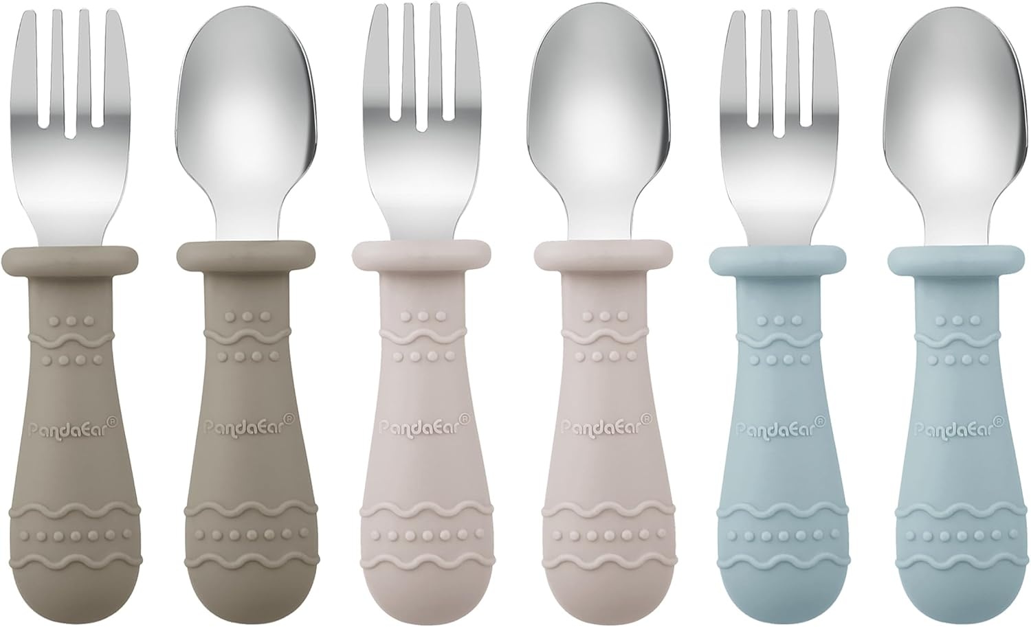 image:imagePandaEar 3 Pack Baby Bowls amp Toddler Utensils Light TanWalnutBlue