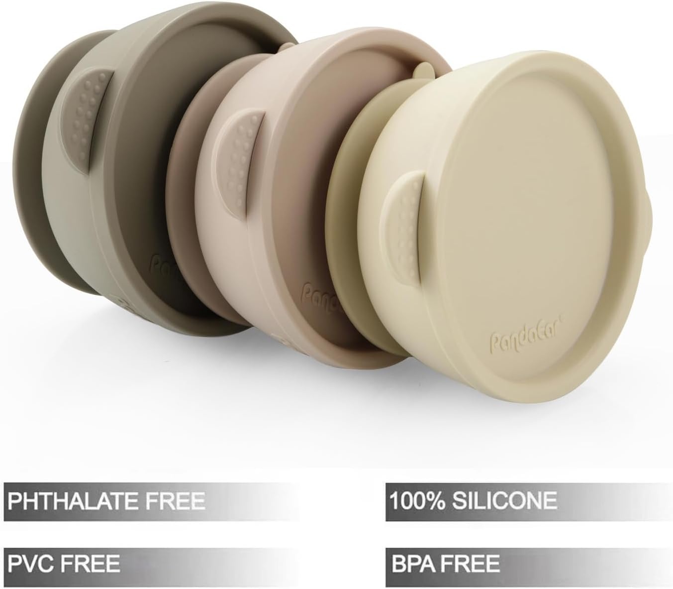image:imagePandaEar 3 Pack Baby Bowls with Suction LeakProof Stay Put Silicone Food Bowl with Lids for Babies Kids Toddlers Infants Food Grade Soft Safe BPAFree Silicone Pink Rose LinenLinen Brown Tan