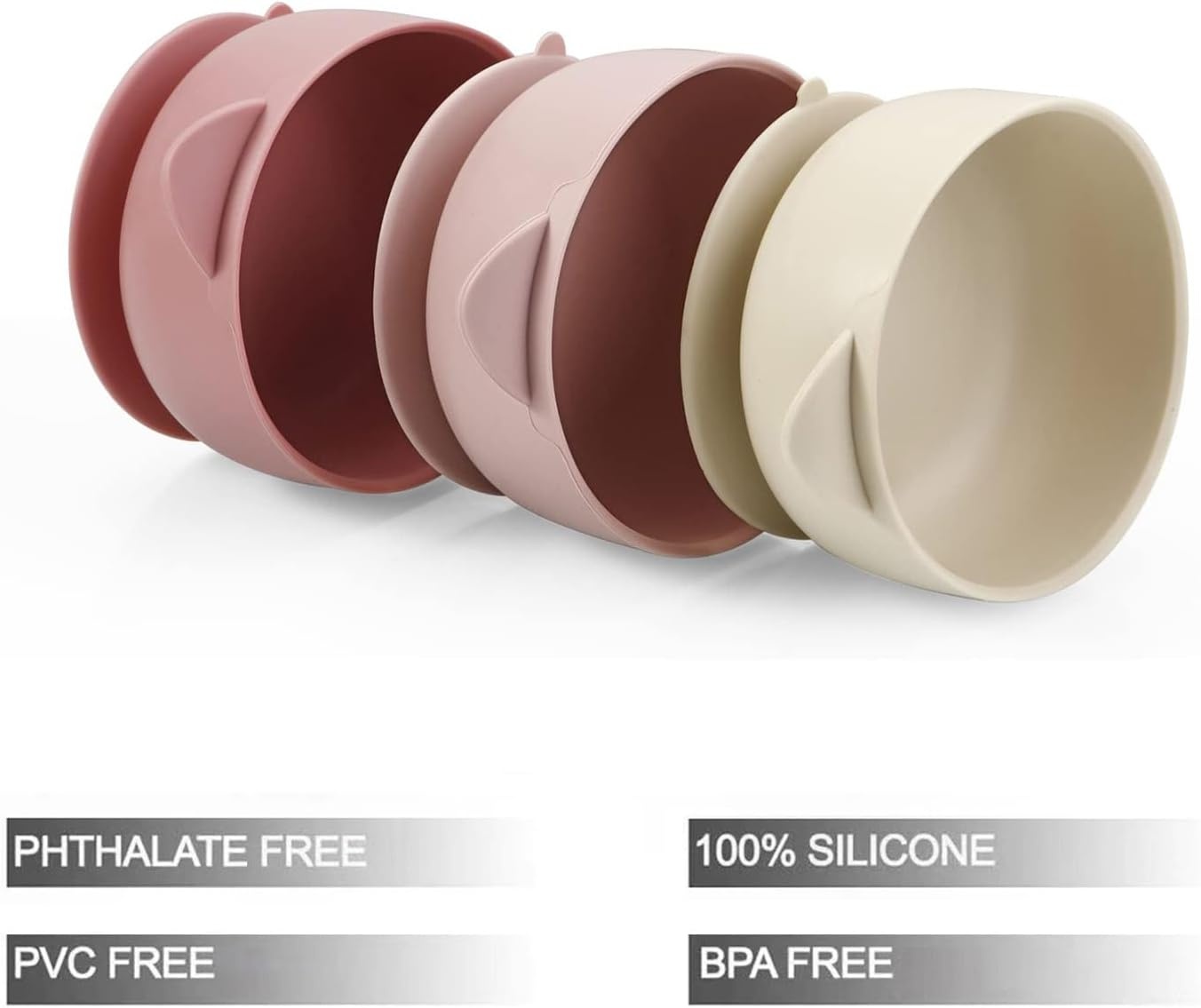 image:imagePandaEar 3 Pack Baby Bowls with Suction LeakProof Stay Put Silicone Food Bowl with Lids for Babies Kids Toddlers Infants Food Grade Soft Safe BPAFree Silicone Pink Rose LinenPink Rose Linen