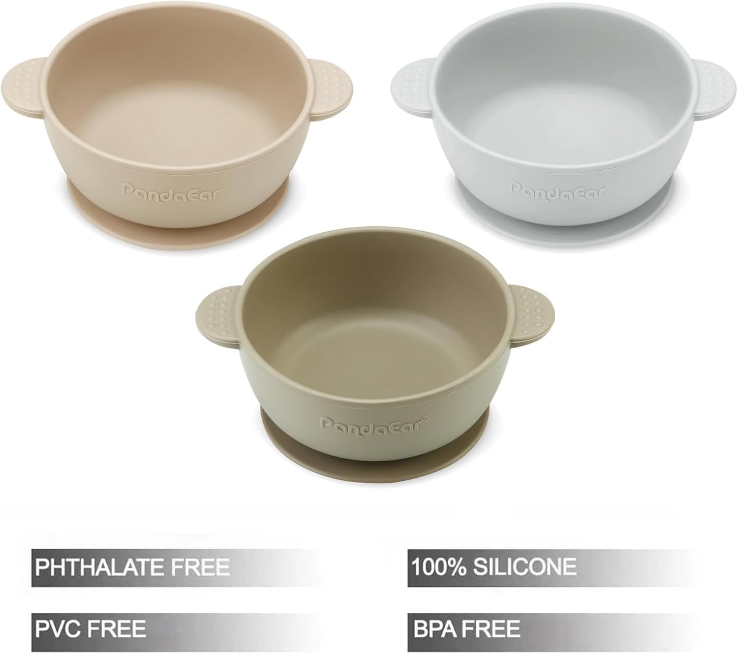 image:imagePandaEar 3 Pack Baby Bowls with Suction Stay Put Silicone Food Bowl for Babies Kids Toddlers Infants Food Grade Soft Safe BPAFree Silicone Brown Grey TanBrown Grey Tan