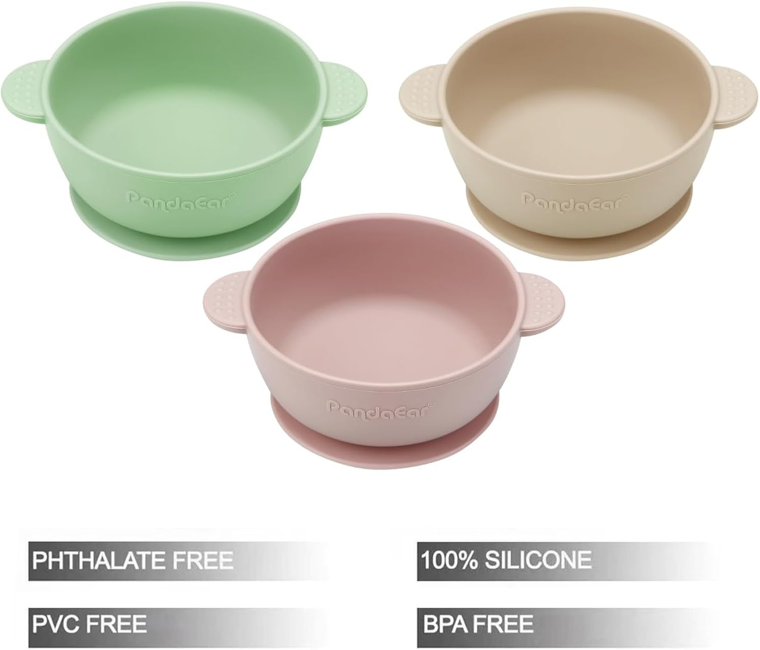 image:imagePandaEar 3 Pack Baby Bowls with Suction Stay Put Silicone Food Bowl for Babies Kids Toddlers Infants Food Grade Soft Safe BPAFree Silicone Brown Grey TanPink Green Light Tan