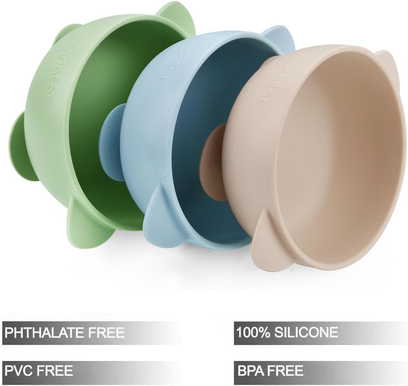 image:imagePandaEar 3 Pack Baby Suction Bowls Stay Put Silicone Food Bowl Babies Led Weaning Supplies for Kids Toddlers BPAFree BlueGreenBrown