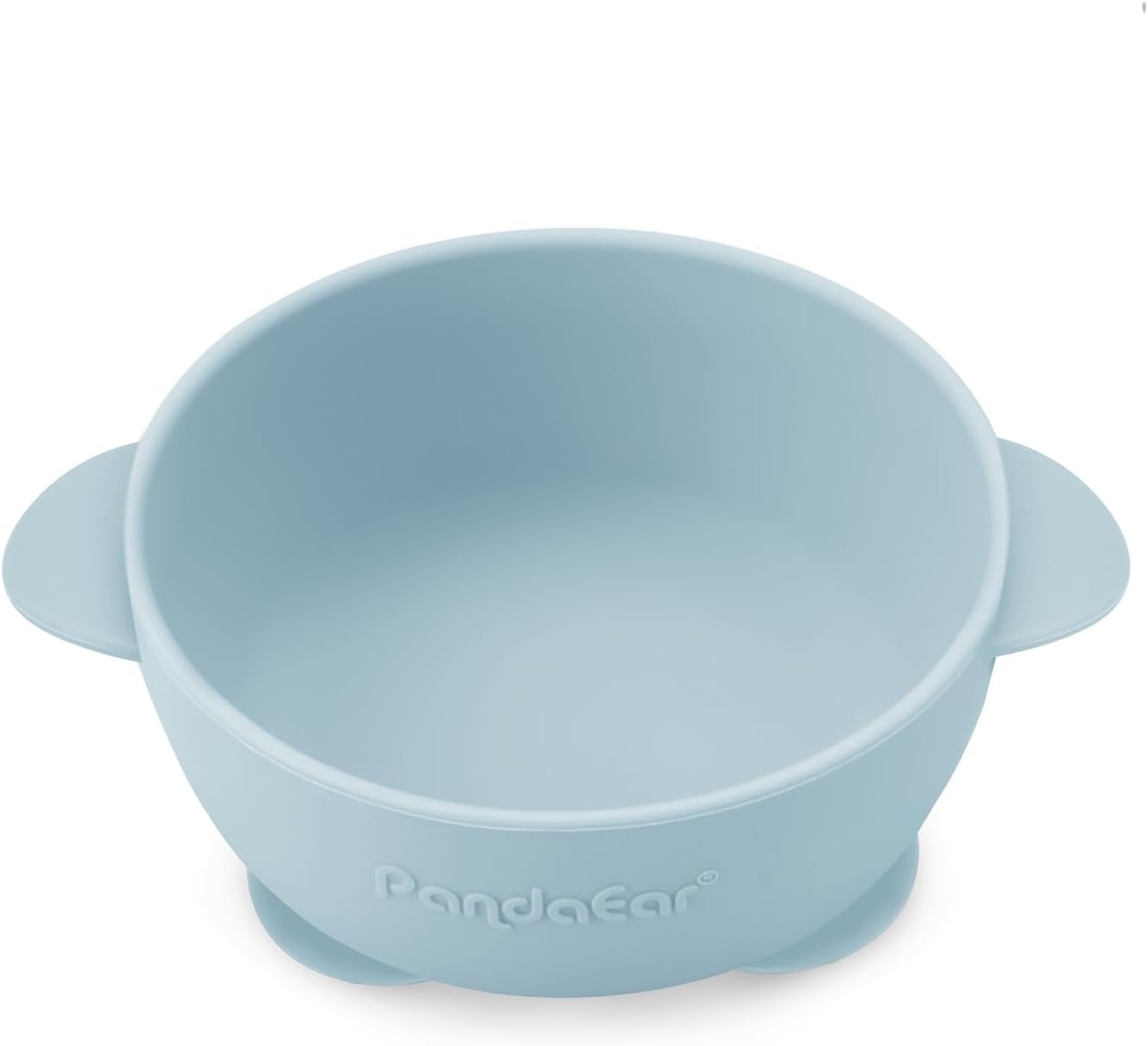 image:imagePandaEar 3 Pack Baby Suction Bowls with Lids LeakProof Stay Put Silicone Food Bowl for Babies Kids Toddlers Infants Food Grade Soft Safe BPAFree Silicone Blue Brown Tan