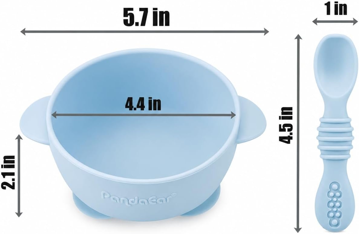 image:imagePandaEar 3 Pack Silicone Suction Baby Bowls amp 3 Baby Feeding SpoonsBlue Green Brown
