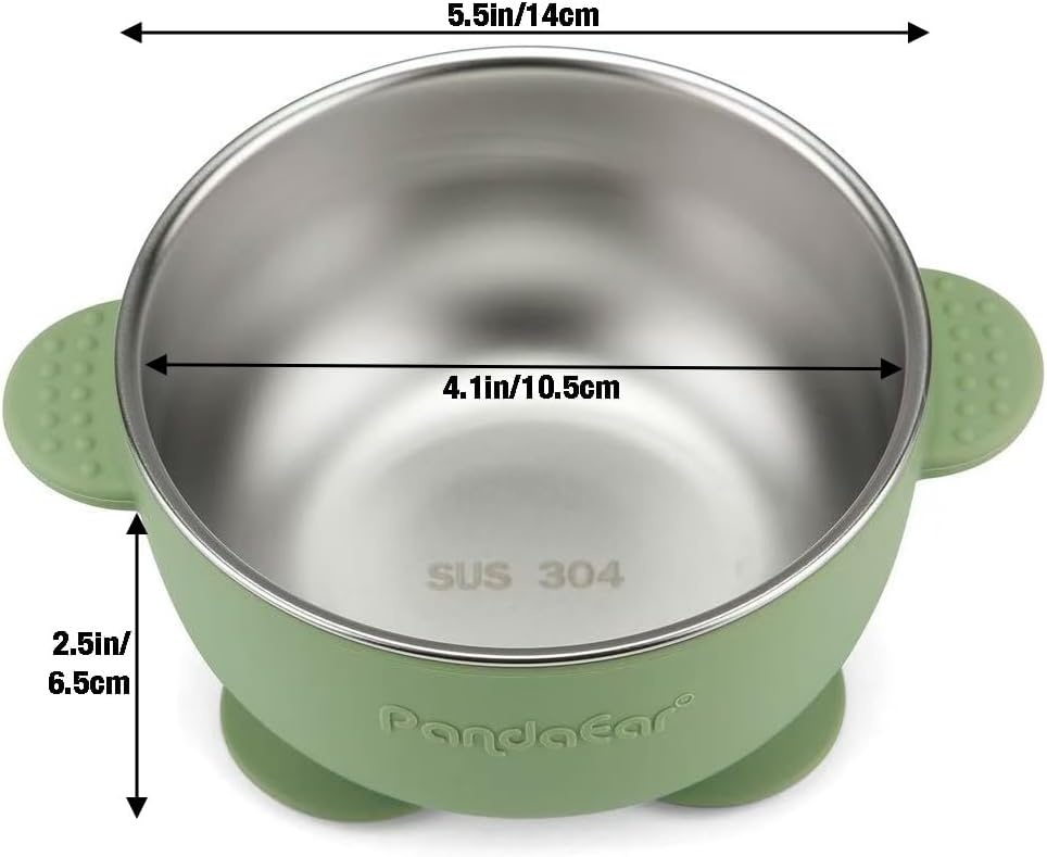 image:imagePandaEar 3 Pack Stainless Steel Baby Suction Bowls NonSlip Child Food Bowl with Silicone Sleeve for Kids Toddlers Infants Unbreakable amp Mess Free PinkBlue Green Beige