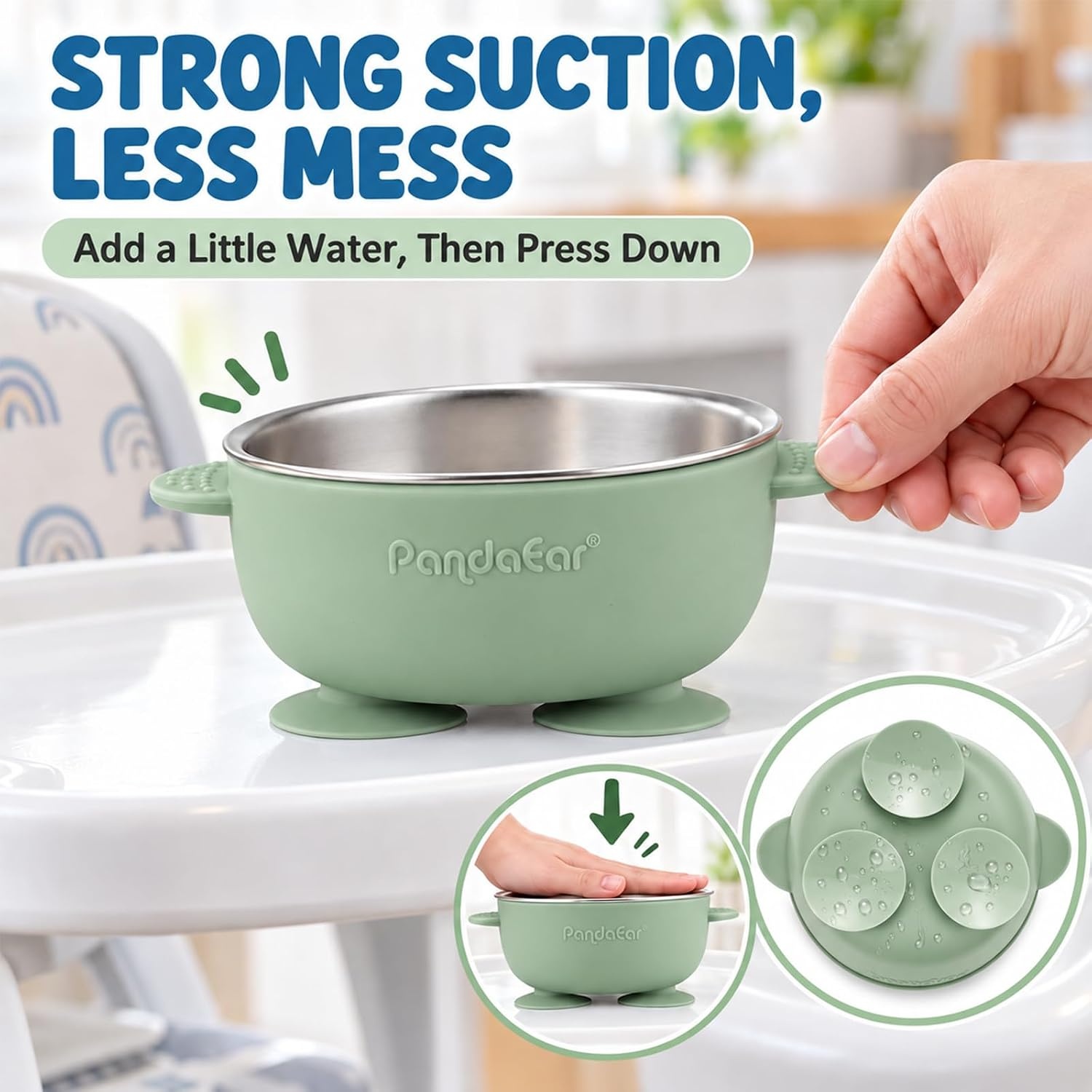 image:imagePandaEar 3 Pack Stainless Steel Baby Suction Bowls NonSlip Child Food Bowl with Silicone Sleeve for Kids Toddlers Infants Unbreakable amp Mess Free PinkBlue Green Beige