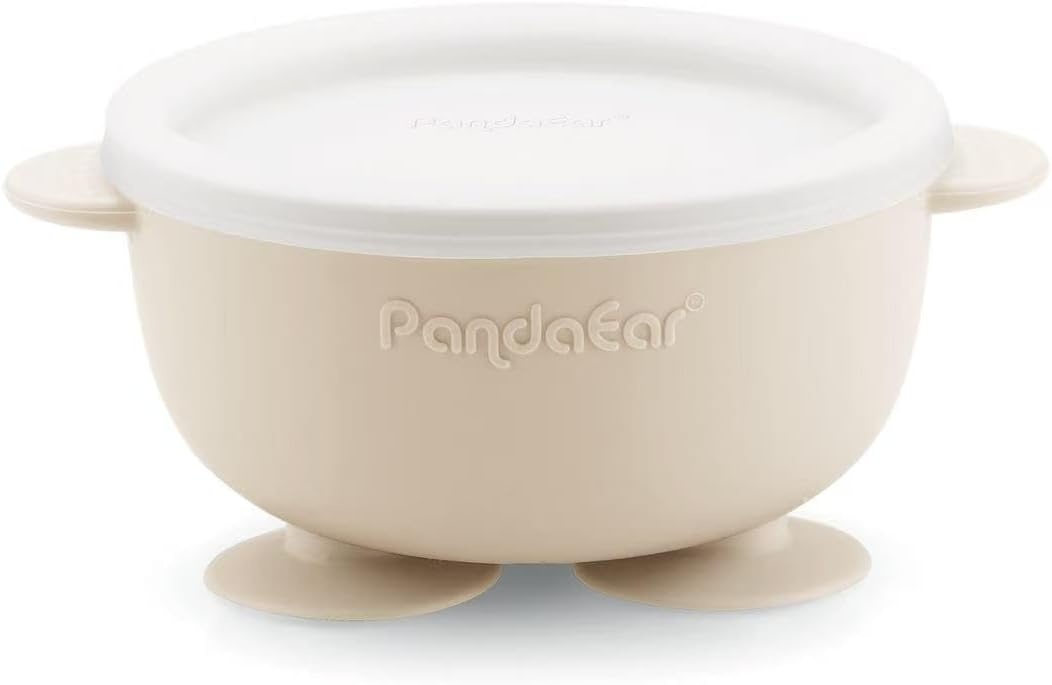 image:imagePandaEar 3 Pack Stainless Steel Baby Suction Bowls NonSlip Child Food Bowl with Silicone Sleeve for Kids Toddlers Infants Unbreakable amp Mess Free PinkBlue Green Beige
