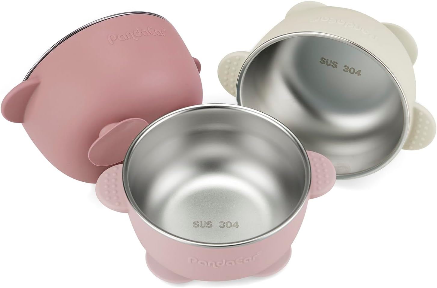 image:imagePandaEar 3 Pack Stainless Steel Baby Suction Bowls NonSlip Child Food Bowl with Silicone Sleeve for Kids Toddlers Infants Unbreakable amp Mess Free PinkPink