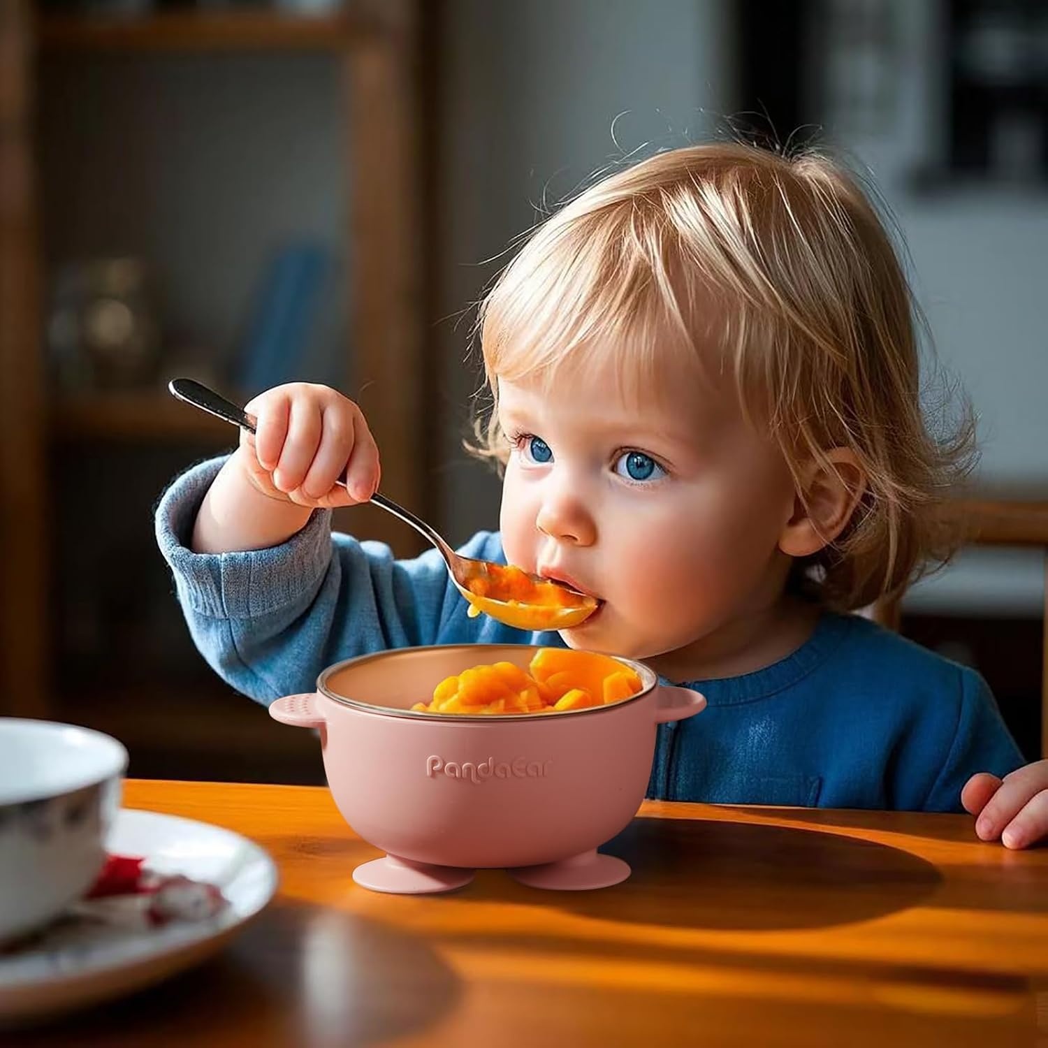 image:imagePandaEar 3 Pack Stainless Steel Suction Baby Bowls amp 3 Baby Feeding Spoons NonSlip Stay Put Bowls amp Soft Silicone First Stage Spoons for Toddlers BPAFree Baby Led Weaning Set Pink WhitePink Rose Linen