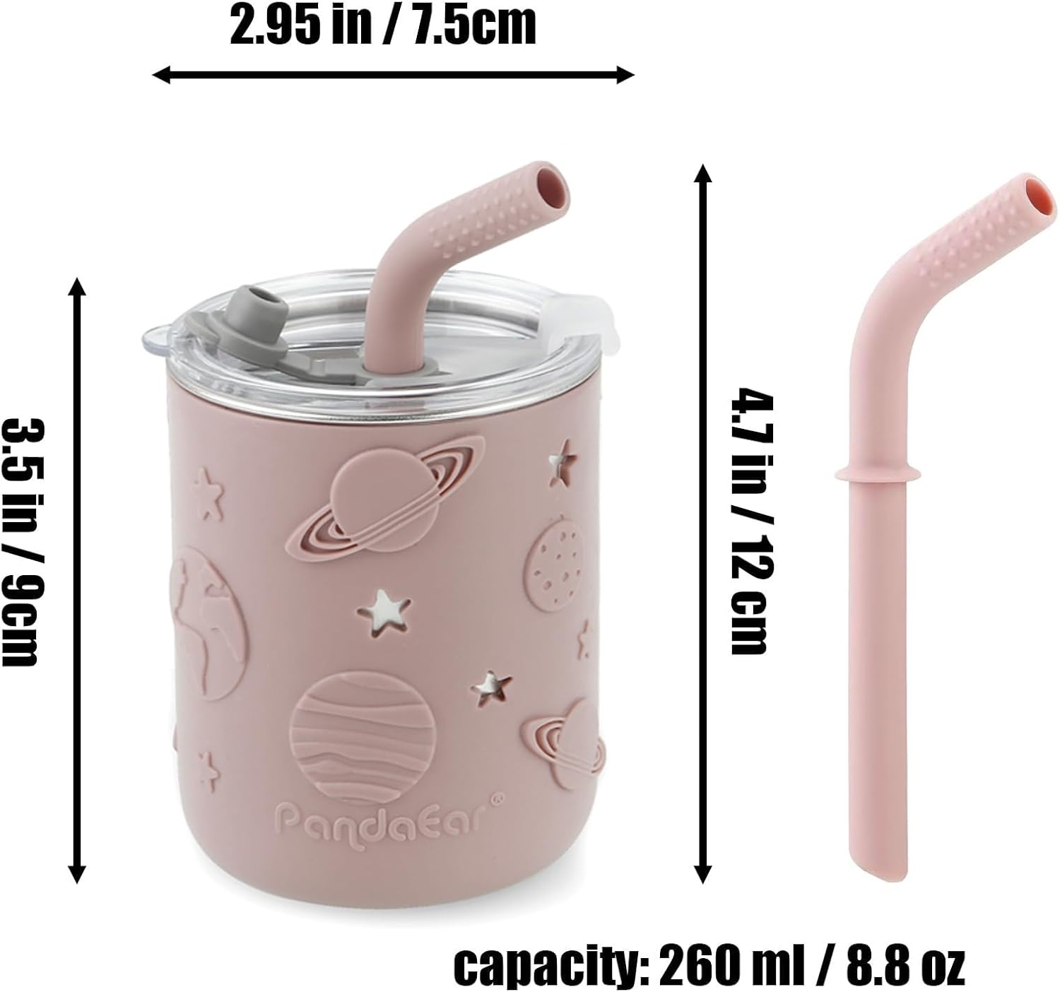 image:imagePandaEar 6in1 Stainless Steel Baby Feeding Set Divided Suction Plate Bowl Sippy Cup with Straw Bib Spoon amp Fork BPAFree Toddler Feeding Essentials for SelfFeeding PinkPink