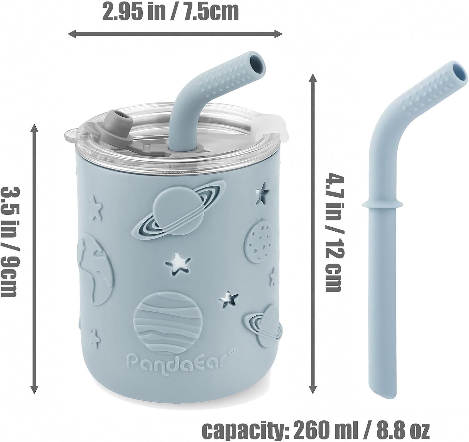 image:imagePandaEar 6in1 Stainless Steel Baby Feeding Set Divided Suction Plate Bowl Sippy Cup with Straw Bib Spoon amp Fork BPAFree Toddler Feeding Essentials for SelfFeeding PinkBlue