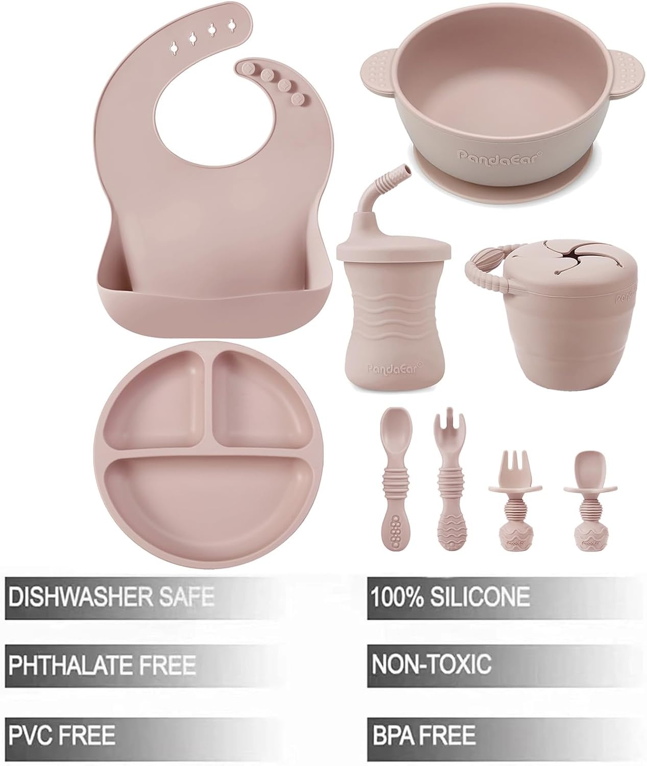 image:imagePandaEar 9PCS Silicone Baby Feeding Set amp 7 Pack Silicone Baby Feeding Spoons