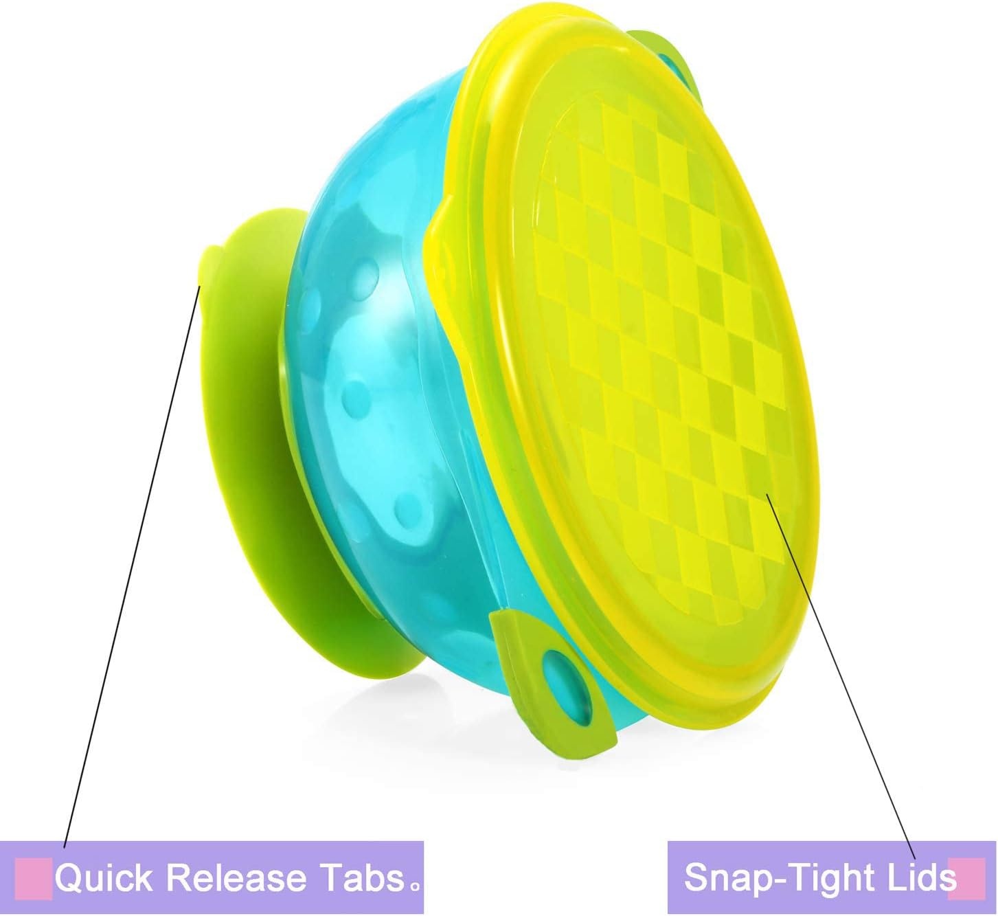image:imagePandaEar Stay Put Spill Proof Stackable Baby Suction Bowls 3 Sizes for Toddlers with Secure Lids BPA Free
