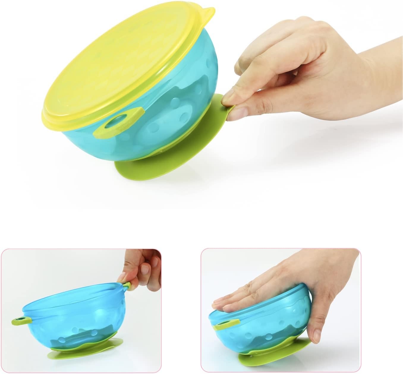 image:imagePandaEar Stay Put Spill Proof Stackable Baby Suction Bowls 3 Sizes for Toddlers with Secure Lids BPA Free
