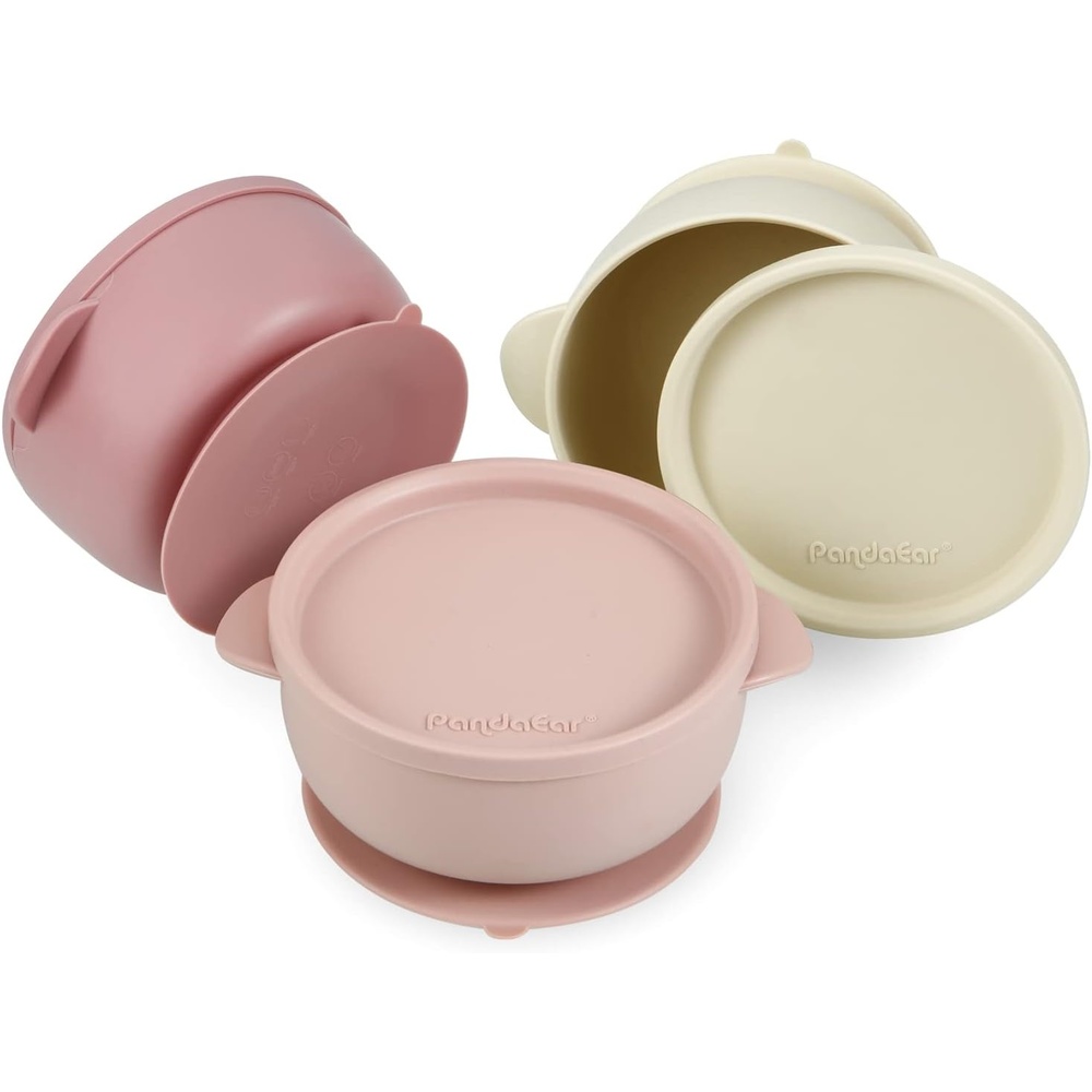 image:imagePandaEar 3 Pack Baby Bowls with Suction LeakProof Stay Put Silicone Food Bowl with Lids for Babies Kids Toddlers Infants Food Grade Soft Safe BPAFree Silicone Pink Rose LinenPink Rose Linen