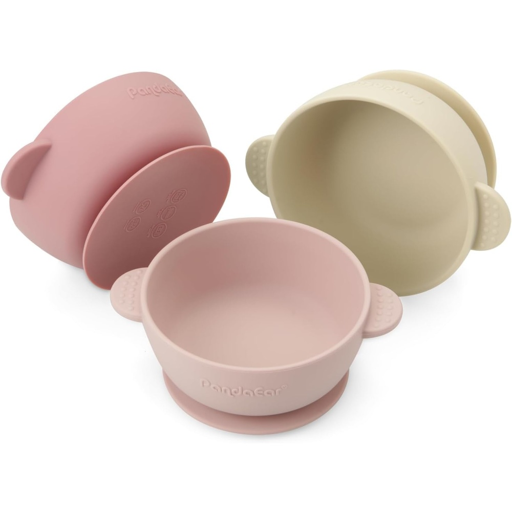image:imagePandaEar 3 Pack Baby Bowls with Suction Stay Put Silicone Food Bowl for Babies Kids Toddlers Infants Food Grade Soft Safe BPAFree Silicone Brown Grey TanPink