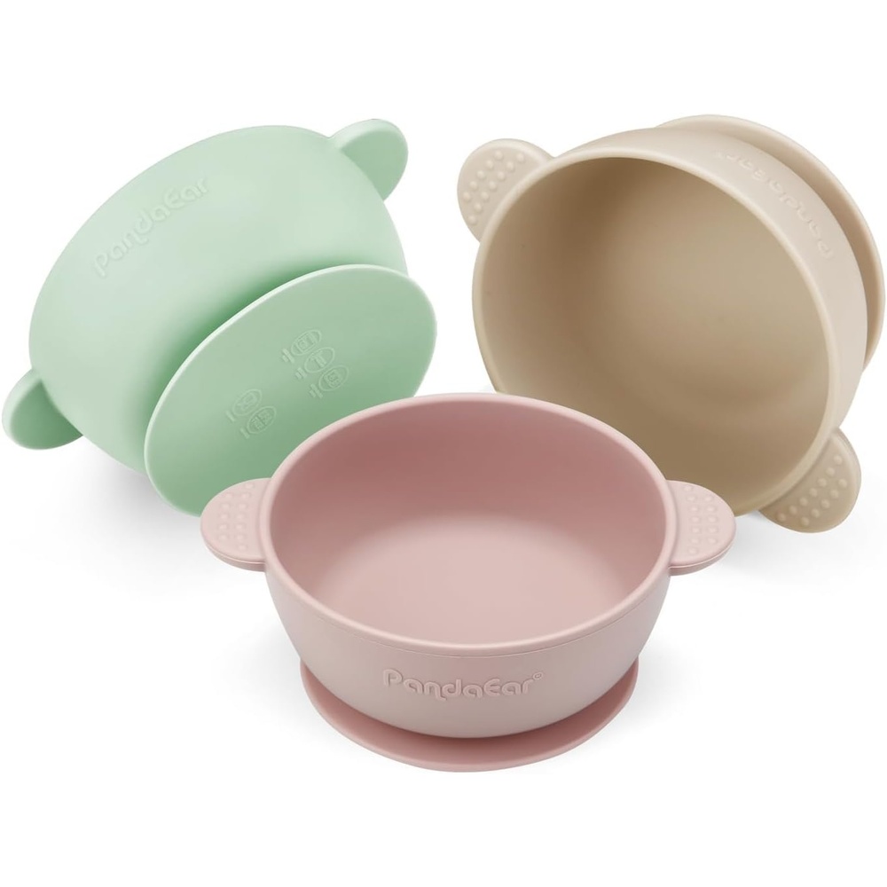 image:imagePandaEar 3 Pack Baby Bowls with Suction Stay Put Silicone Food Bowl for Babies Kids Toddlers Infants Food Grade Soft Safe BPAFree Silicone Brown Grey TanPink Green Light Tan