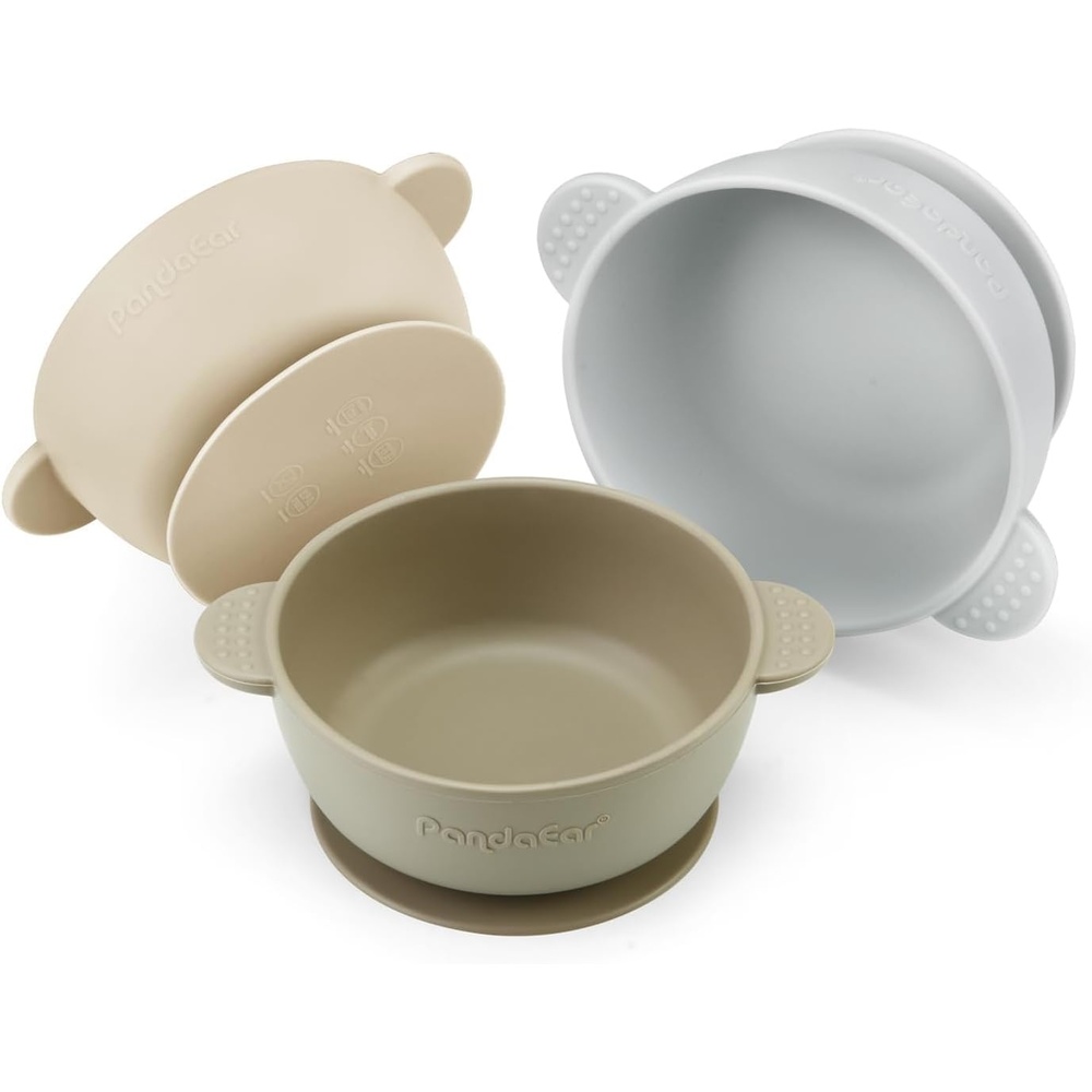 image:imagePandaEar 3 Pack Baby Bowls with Suction Stay Put Silicone Food Bowl for Babies Kids Toddlers Infants Food Grade Soft Safe BPAFree Silicone Brown Grey TanBrown Grey Tan
