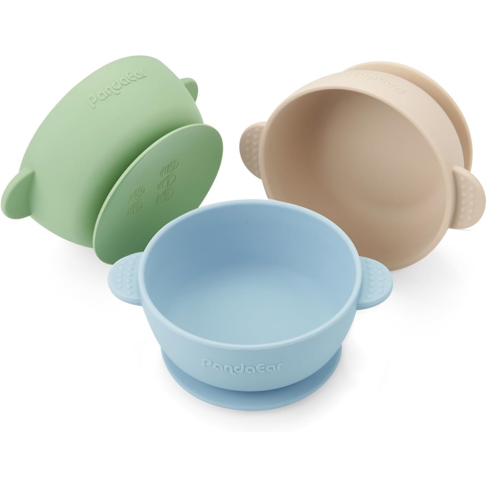 image:imagePandaEar 3 Pack Baby Bowls with Suction Stay Put Silicone Food Bowl for Babies Kids Toddlers Infants Food Grade Soft Safe BPAFree Silicone Brown Grey TanMulticolor