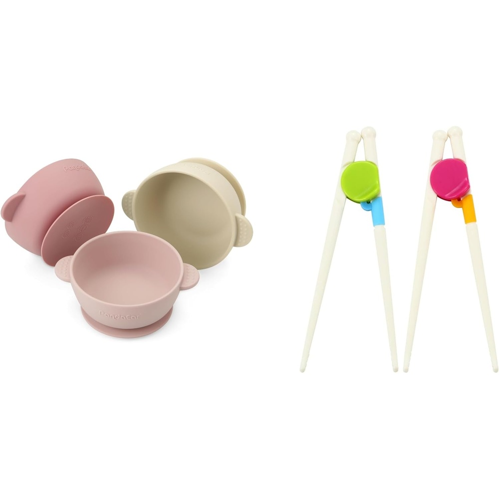 image:imagePandaEar 3 Pack Baby Bowls with Suction amp 2 Pairs Kids Training Chopsticks