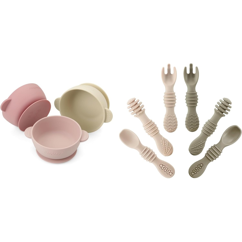 image:imagePandaEar 3 Pack Baby Bowls with Suction amp Silicone Baby Spoons amp Fork Feeding Set