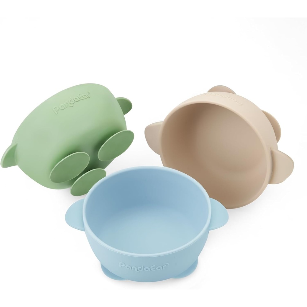 image:imagePandaEar 3 Pack Baby Suction Bowls Stay Put Silicone Food Bowl Babies Led Weaning Supplies for Kids Toddlers BPAFree BlueGreenBrown