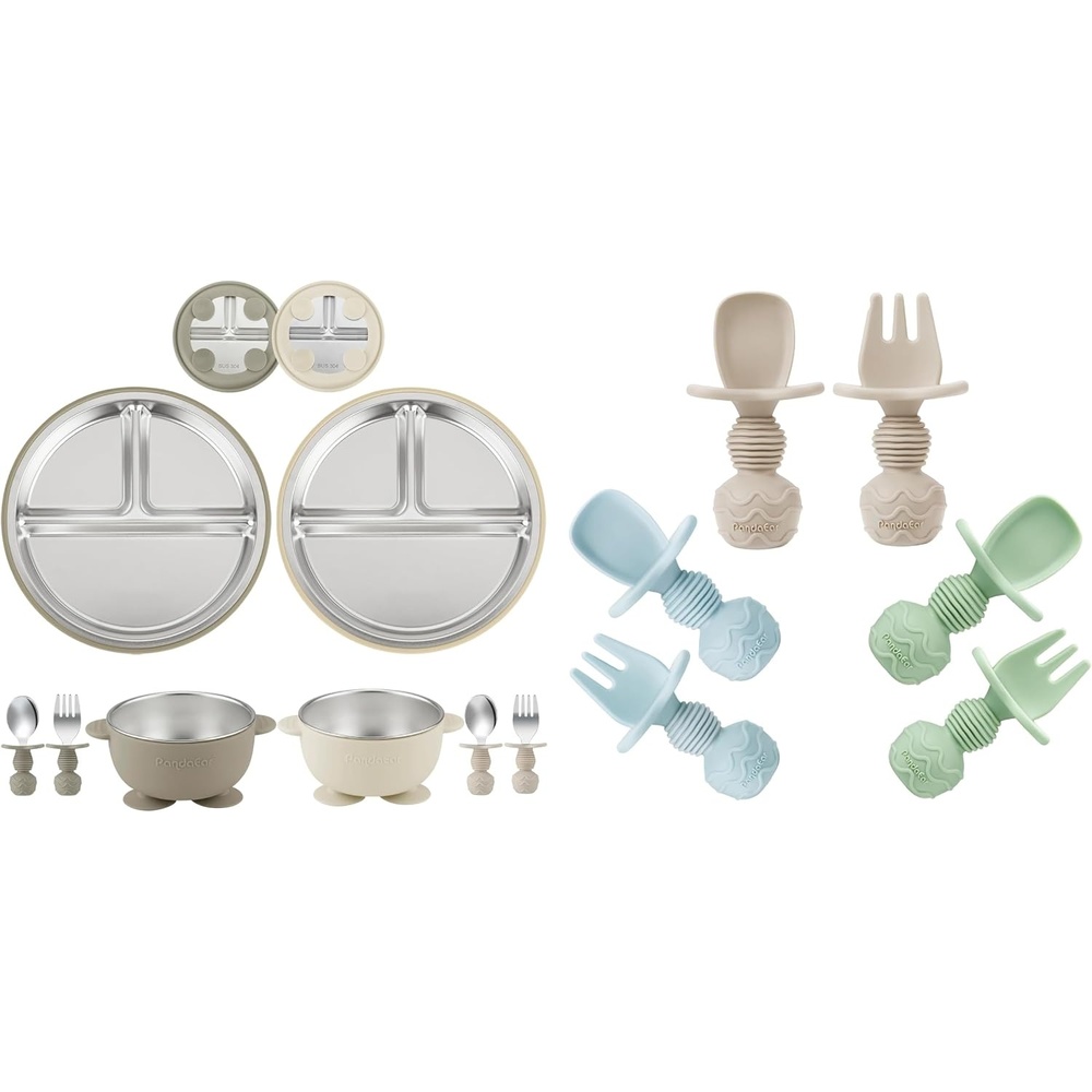image:imagePandaEar 8PCS Baby Feeding Set amp 6 Pack Silicone Baby Spoons and Fork Feeding Set