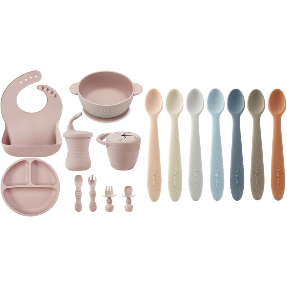 image:imagePandaEar 9PCS Silicone Baby Feeding Set amp 7 Pack Silicone Baby Feeding Spoons