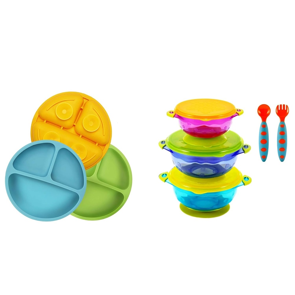 image:imagePandaEar Divided Unbreakable Silicone Baby and Toddler Plates amp Stay Put Spill Proof Stackable Baby Suction Bowls