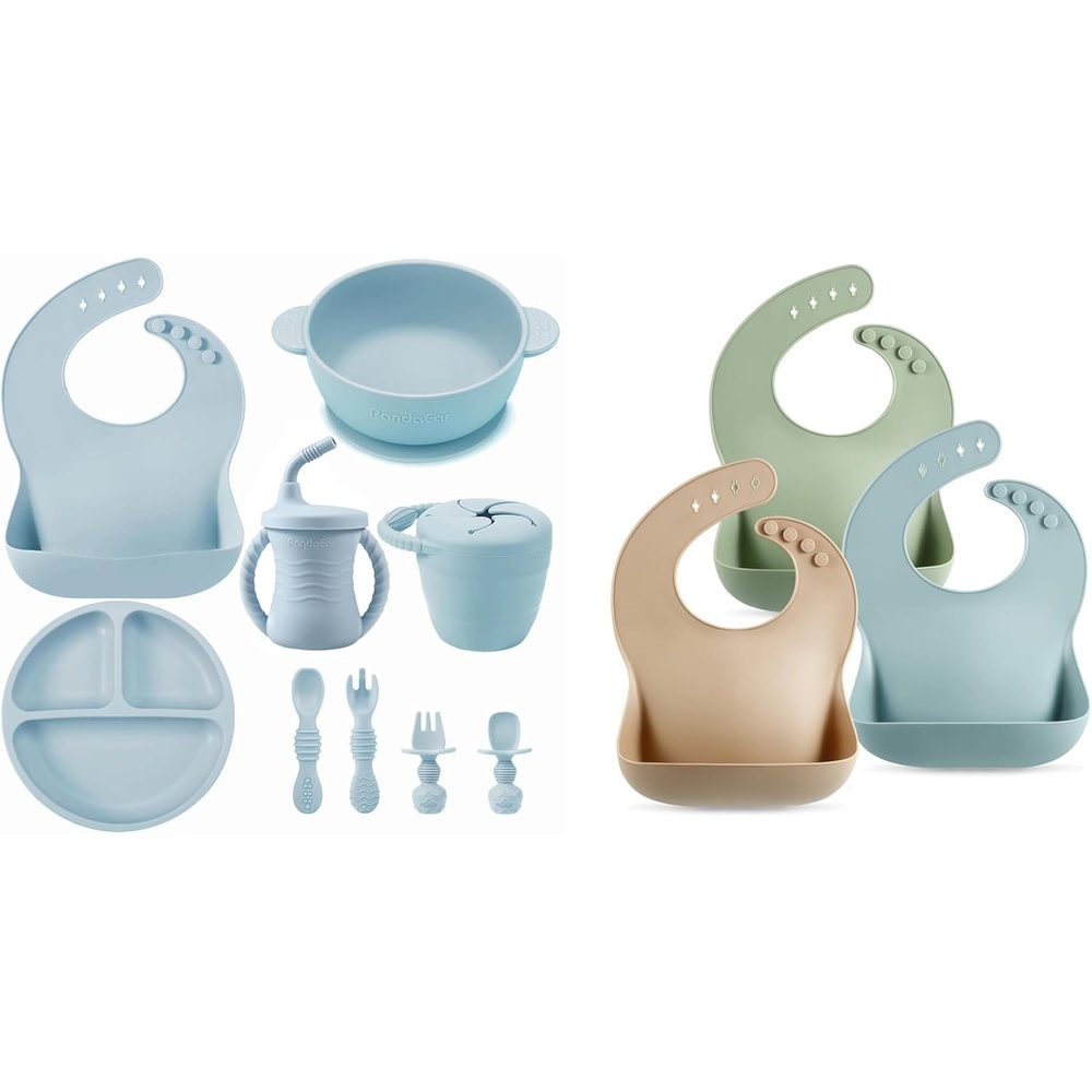 image:imagePandaEar Silicone Baby Feeding Set  3 Silicone Baby Bibs
